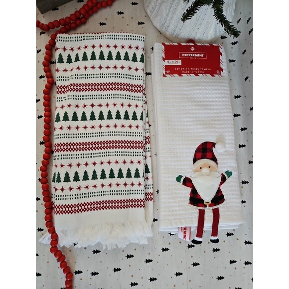 North Spruce Lane and Peppermint Place Christmas Kitchen Towels Santa/Trees - Picture 1 of 7